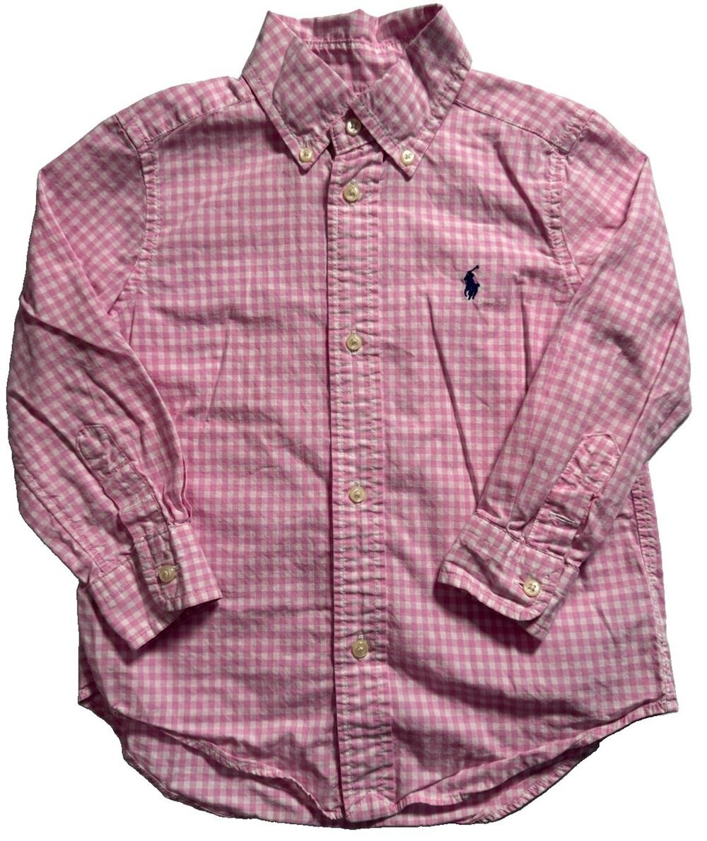 Polo Ralph Lauren Boys Pink Gingham Button Down Shirt Size 3T Long Sleeve Cotton